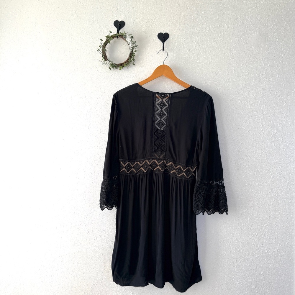 Black Boho Lace Bell Sleeve Dress | Flowy - Picture 3 of 4